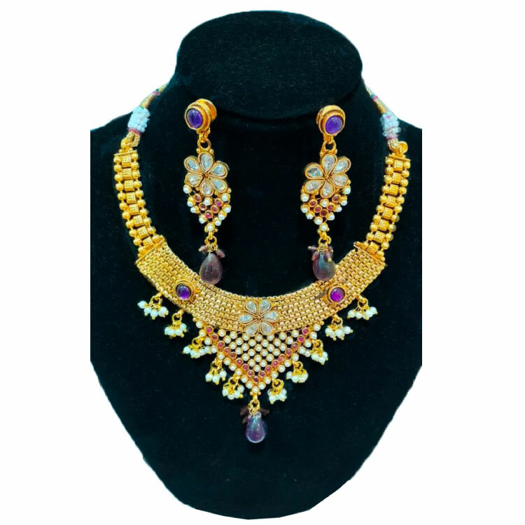 Women Gorgeous Antique Gold Look ALIKE Necklace and Earring Set MN1214