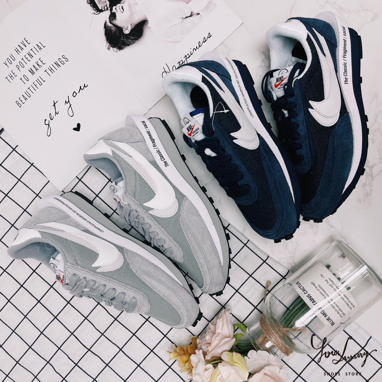 Luxury】 Fragment x Sacai x Nike LDWaffle 雙勾疊勾白藍藤原浩