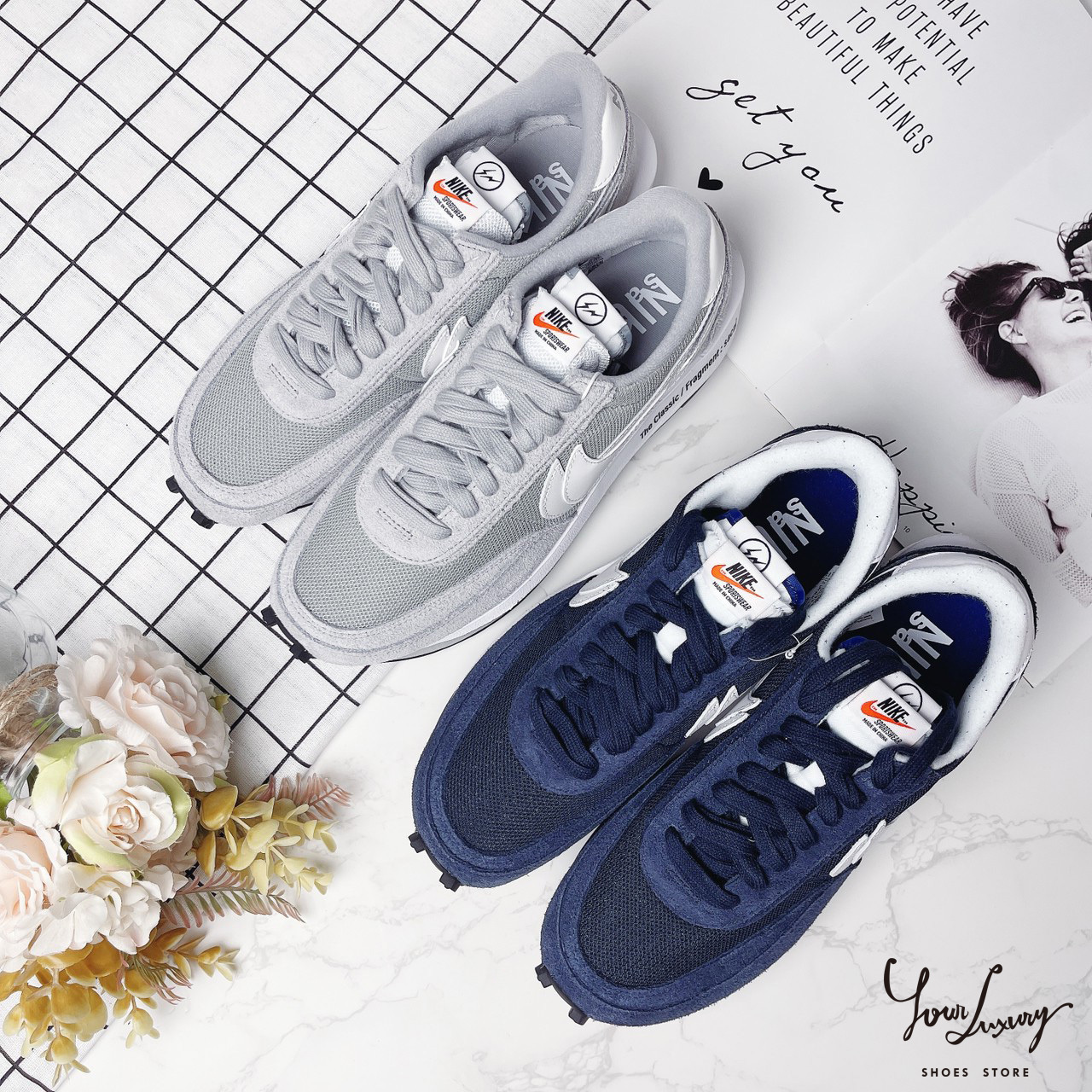 【Luxury】三方聯名 限量 Fragment x Sacai x Nike LDWaffle  雙勾 疊勾 白藍 藤原浩 聯名