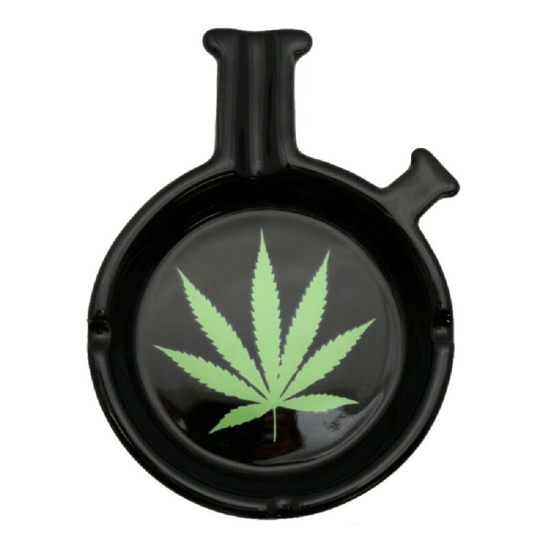 WATER PIPE SHAPED HEMP LEAF CERAMIC ASHTRAY