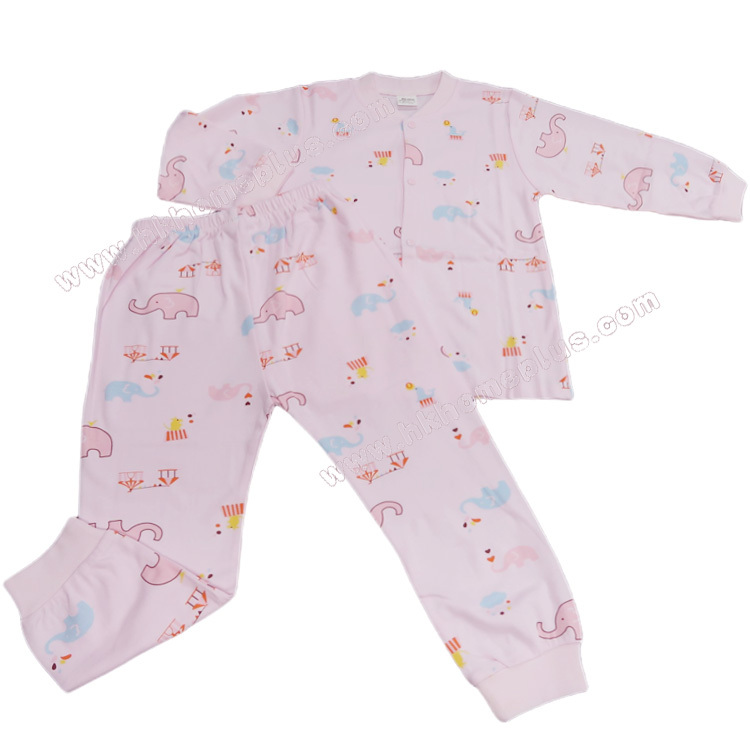 Koma Land: 嬰兒色底印花雙面對胸長袖套裝 BE3117 (18m-36m碼)