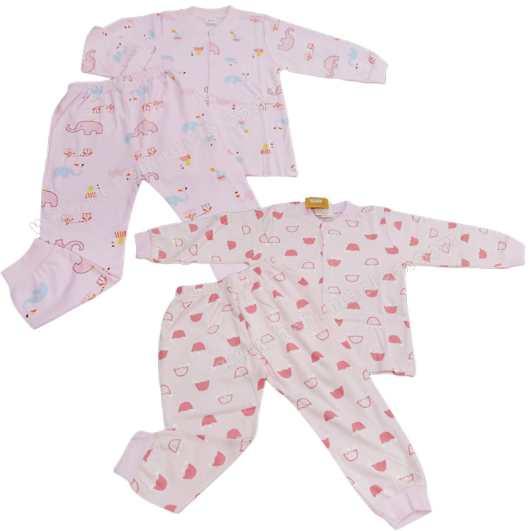 Koma Land: 嬰兒色底印花雙面對胸長袖套裝 BE3117 (18m-36m碼)