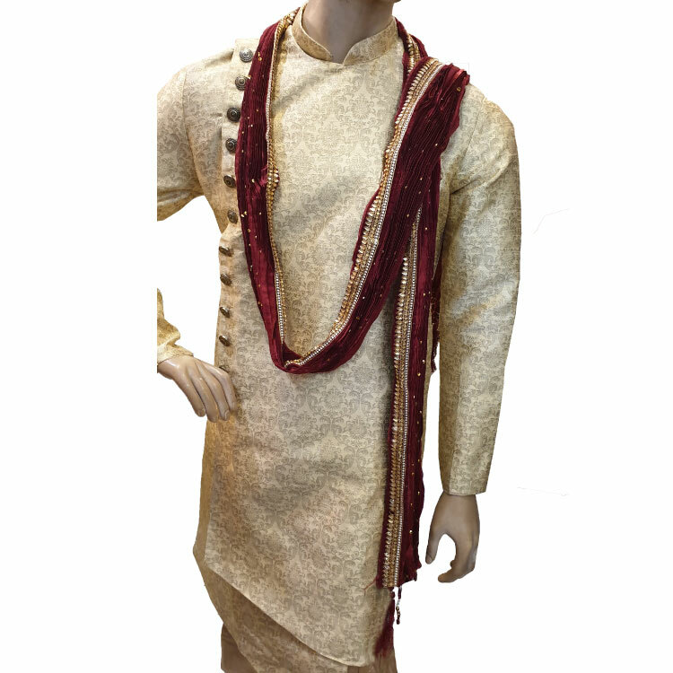 Men Maroon Fancy Velvet Dupatta