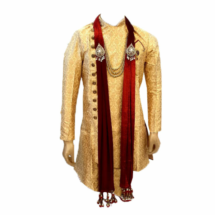 Men Maroon Fancy Brooch Velvet Dupatta