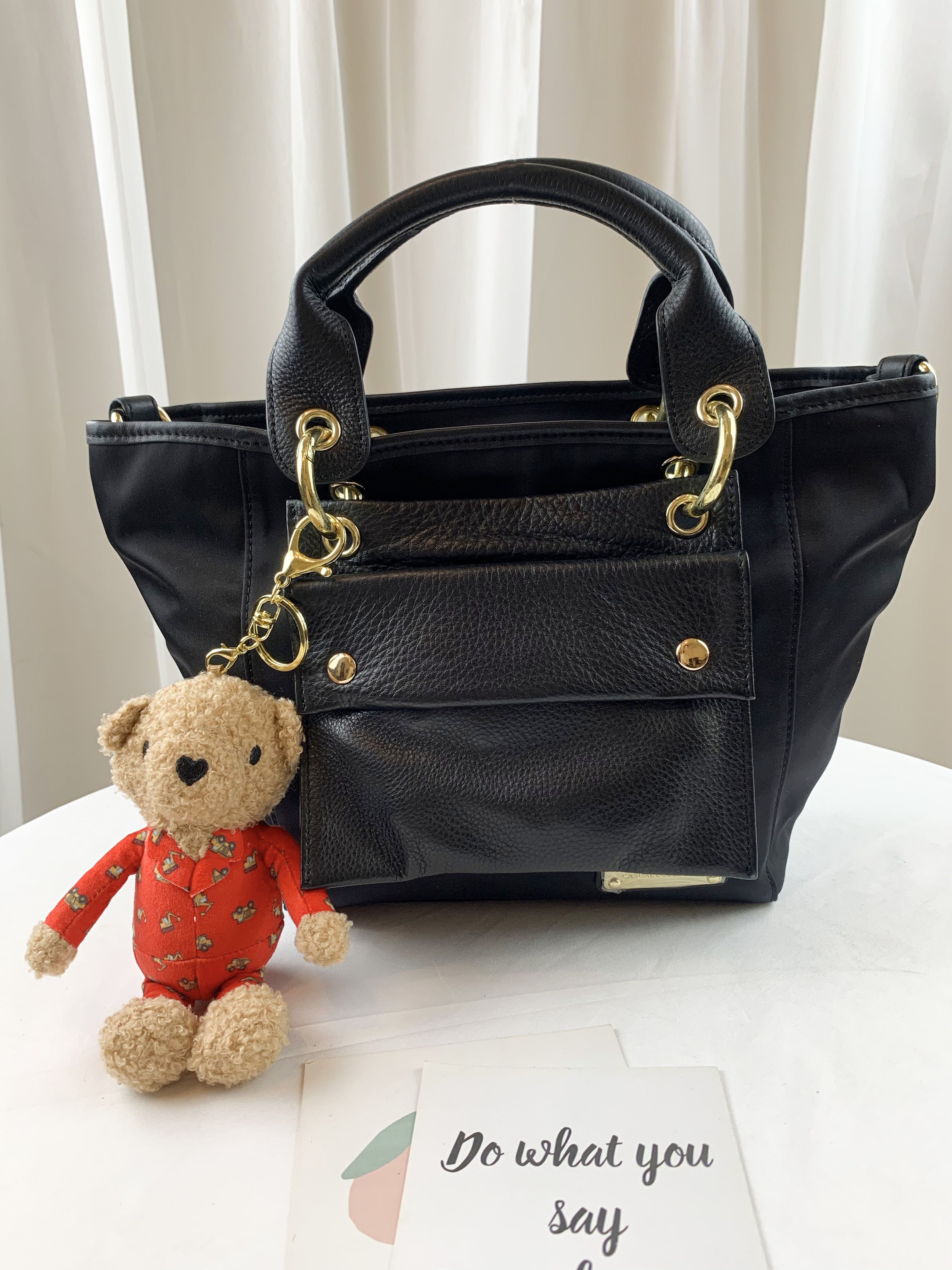 GOODS 經典黑 尼龍拼接真皮手提包 / 側背包  #2603