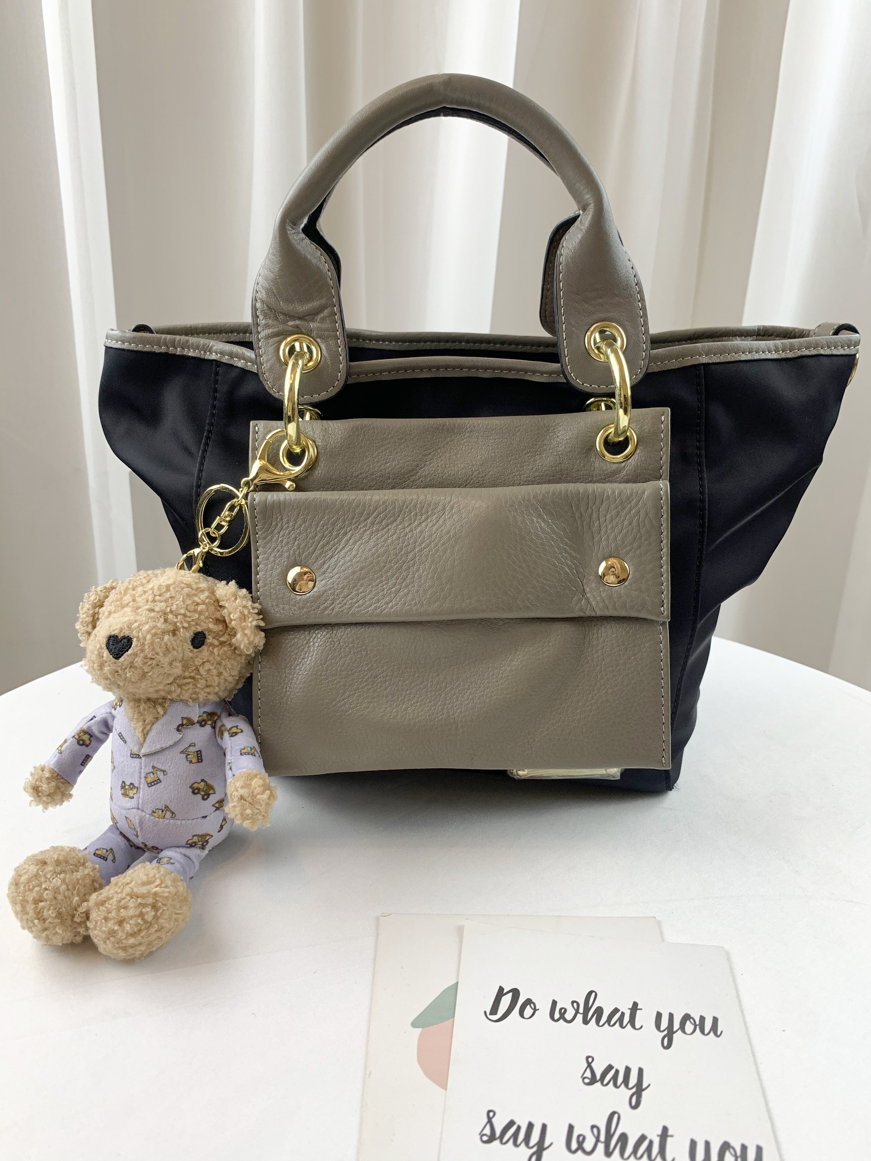 GOODS 大象灰 尼龍拼接真皮手提包 / 側背包  #2603