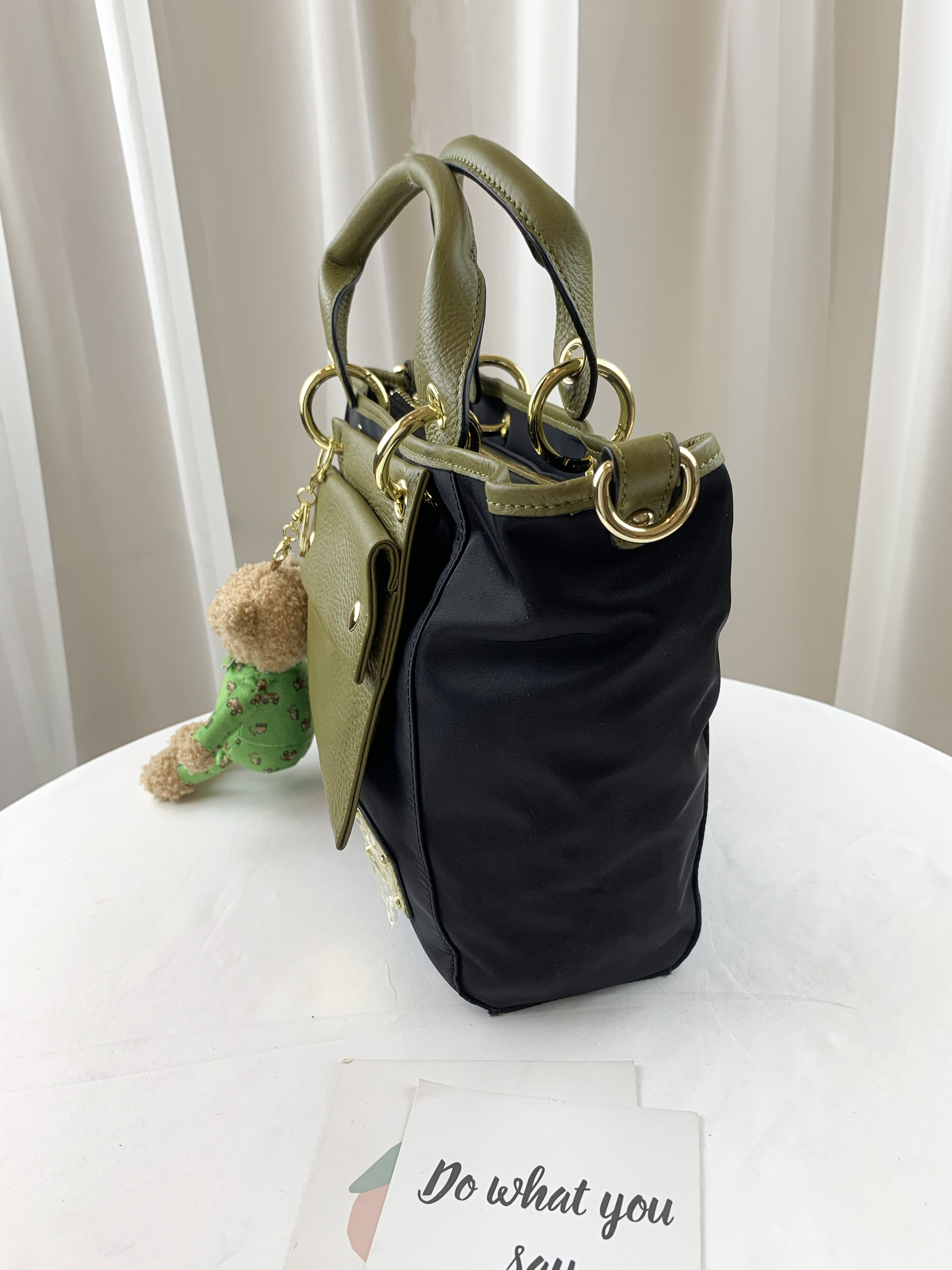 GOODS 抹茶綠 尼龍拼接真皮手提包 / 側背包 #2603