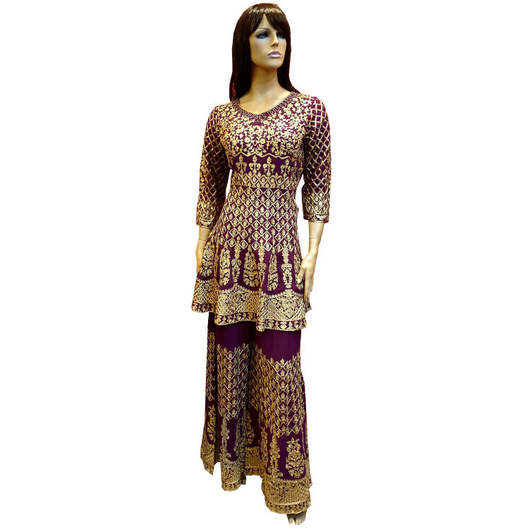 Women Fully Embroidered Kurti Top Palazzo Set With Dupatta LSK479