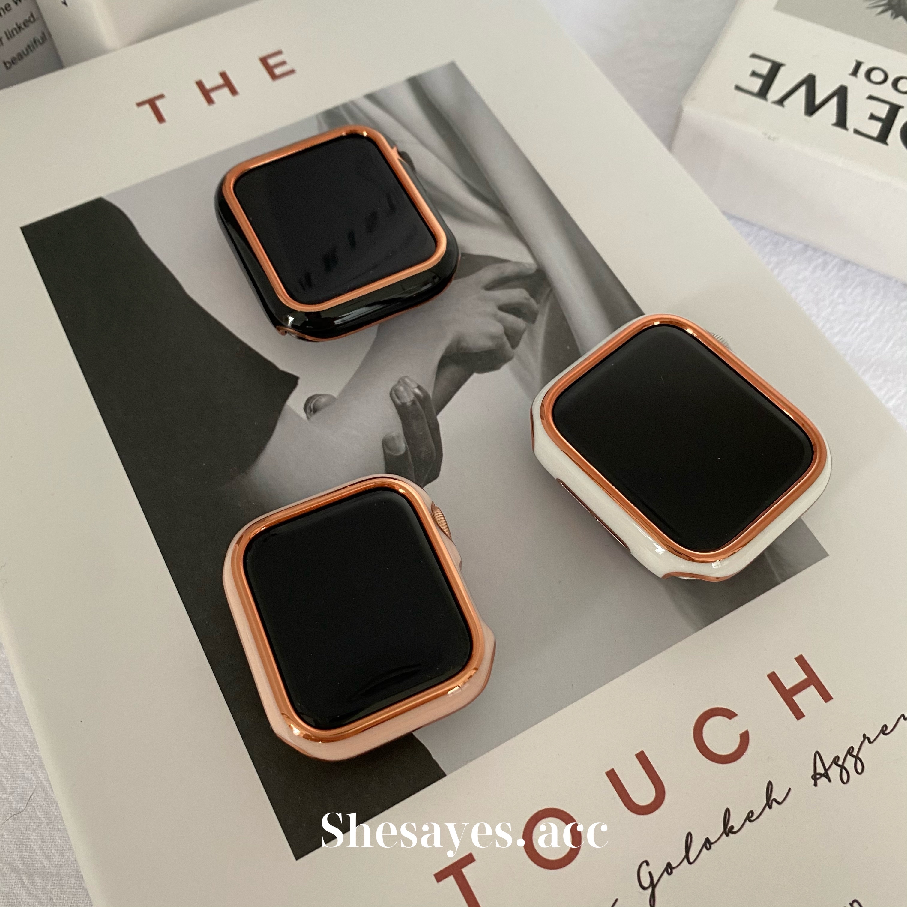 APPLE WATCH玫瑰金邊四邊包保護殼