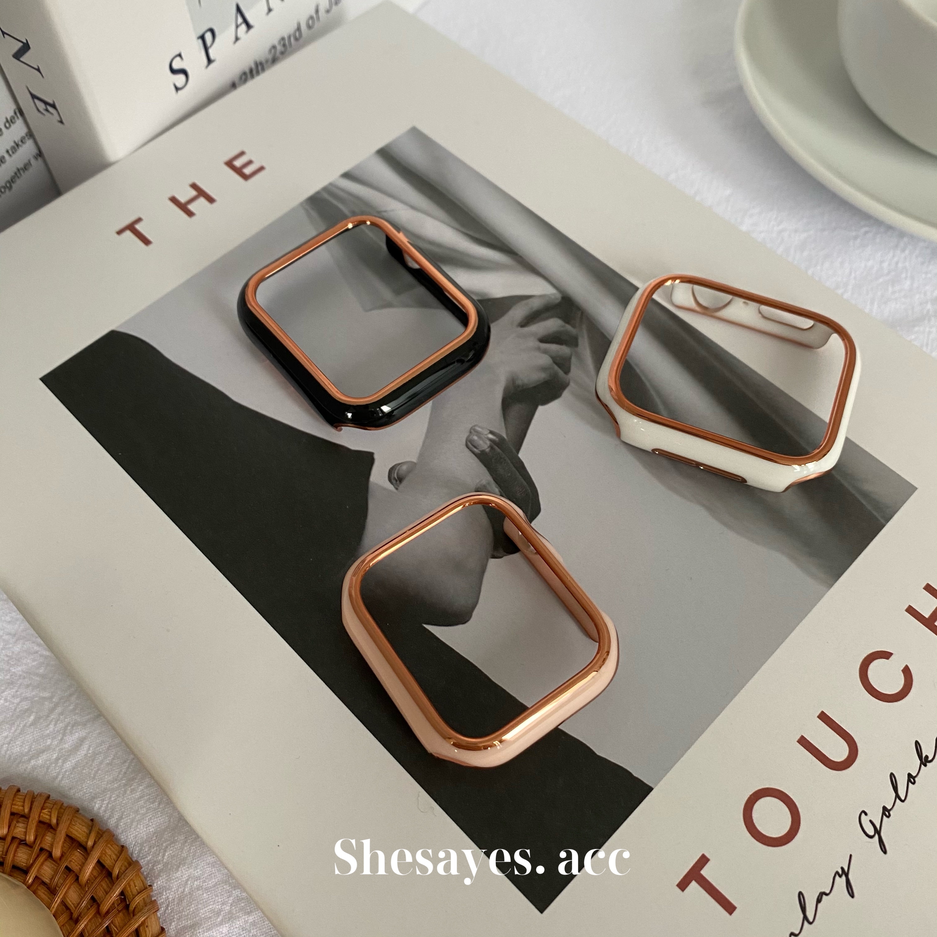 APPLE WATCH玫瑰金邊四邊包保護殼