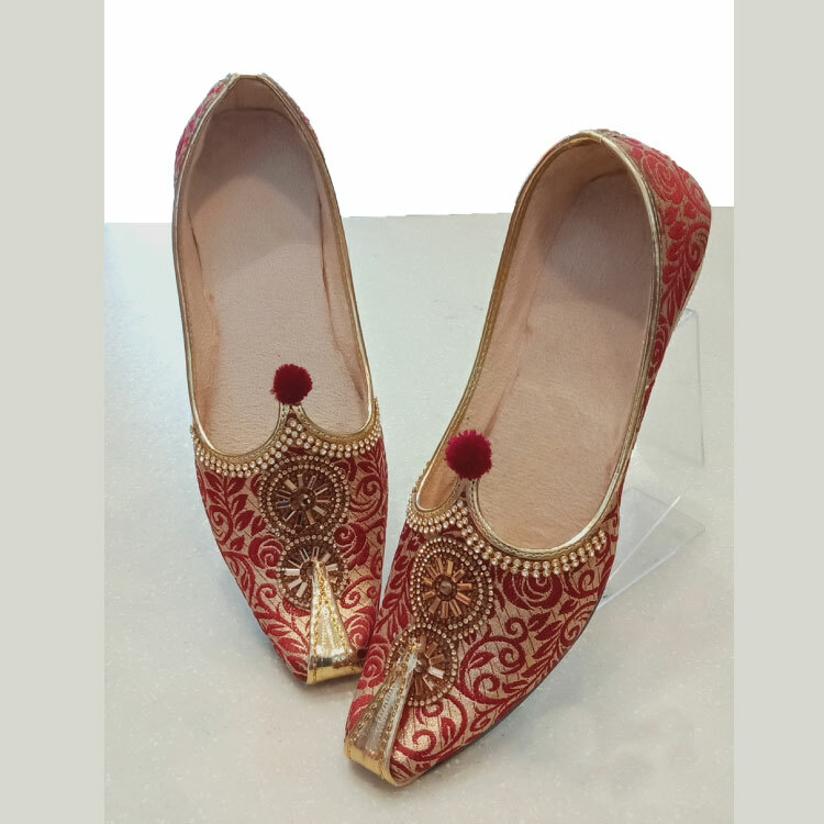 Men Sherwani Jutti Silk Red Shoes