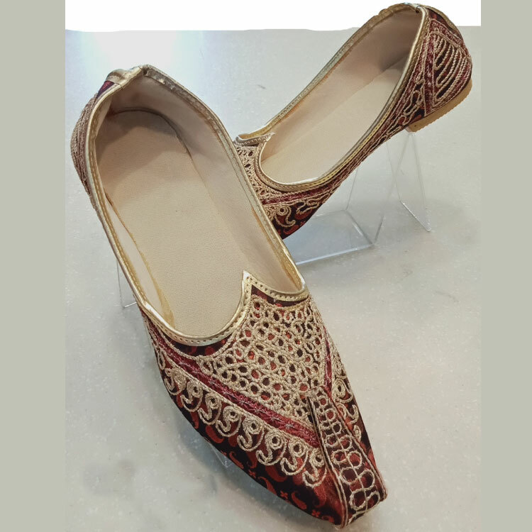 Men Sherwani Jutti Embroidered Red Silk SHOE605