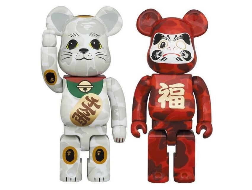 -(E12b)-A BATHING APE BAPE X BE@RBRICK MANEKINEKO & DARUMA SET 謹賀新年 達摩&招財貓組 400%
