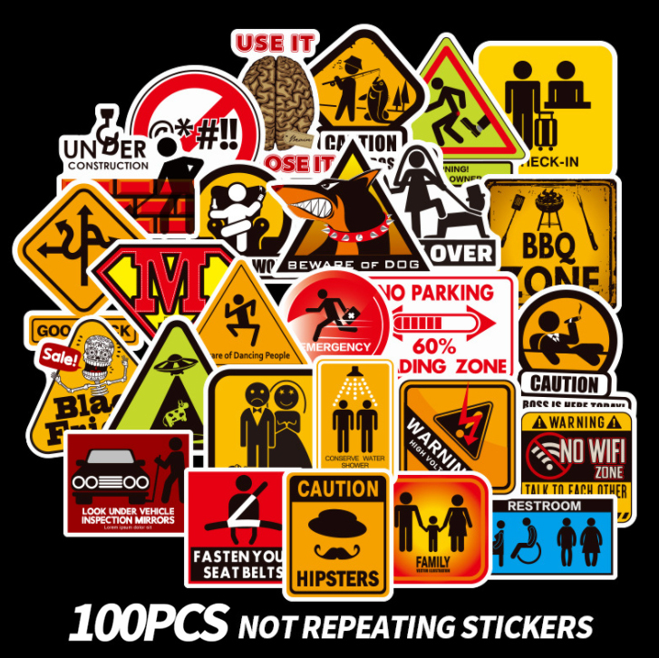 【STJK010】搞怪警告標示設計貼紙100張