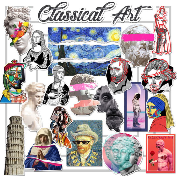 【STKN005】西方石膏雕塑藝術惡搞系列貼紙28張