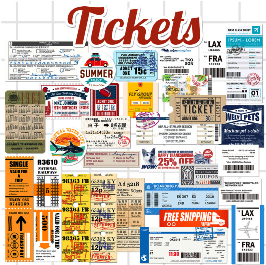 【STKN006】航空專用機票設計系列登機箱貼紙29張