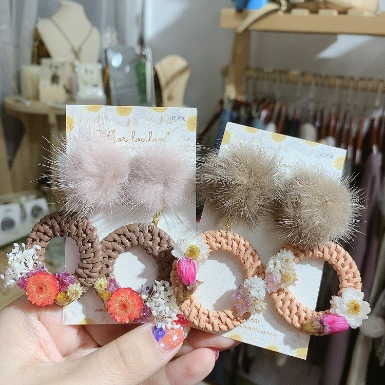 [手作家] FLL 毛毛藤製耳環