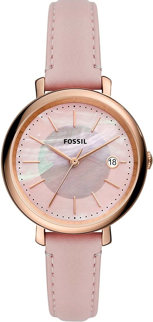 萬年鐘錶 - Fossil    太陽能貝殼面版玫瑰粉皮革女錶   ES5092  錶徑36MM