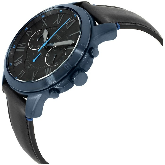 萬年鐘錶 - Fossil  藍色框時尚三眼計時皮革男錶  FS5342  錶徑44MM