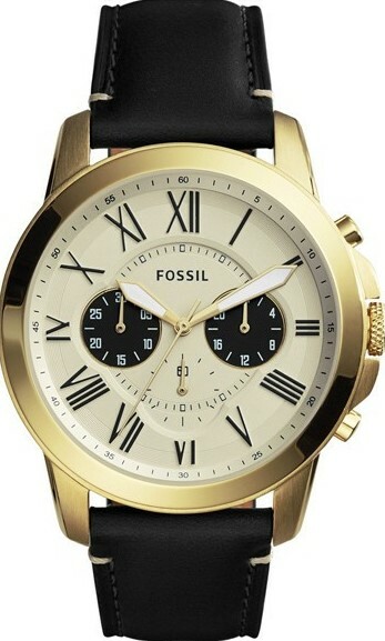 萬年鐘錶 - Fossil  金框時尚三眼計時皮革男錶  FS5272  錶徑44MM