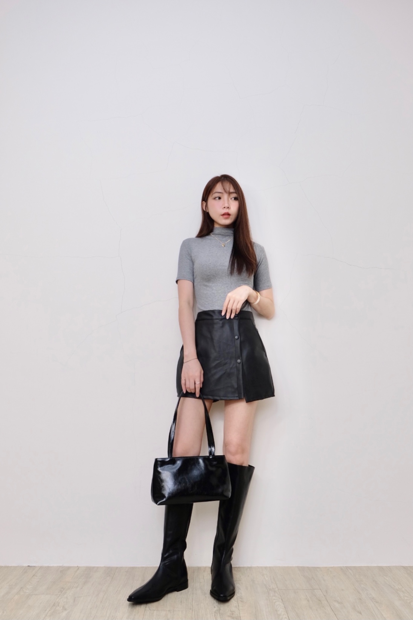 超強氣勢小性感側釦皮褲裙