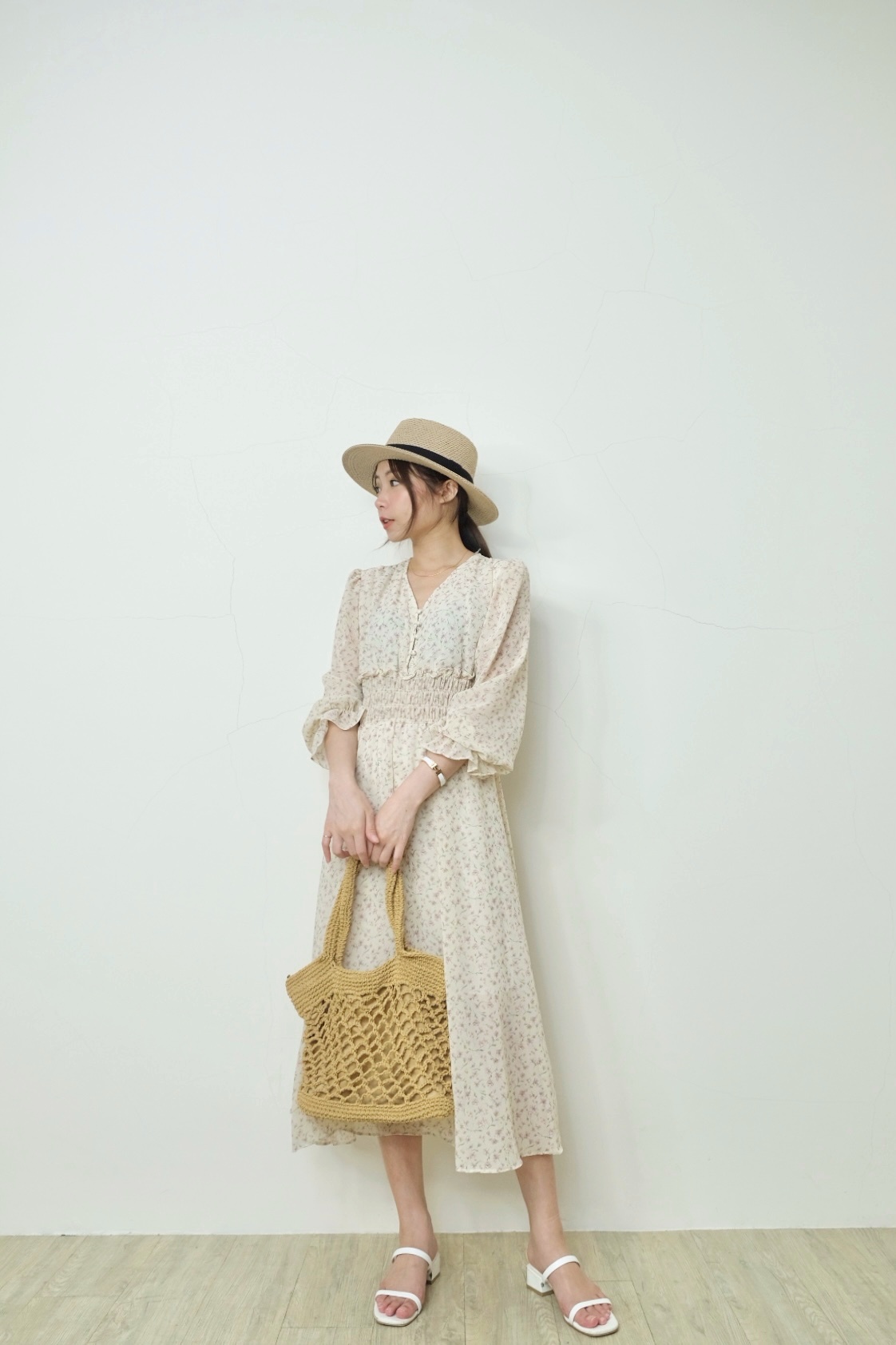 普羅旺斯輕甜柔杏碎花仙女雪紡洋