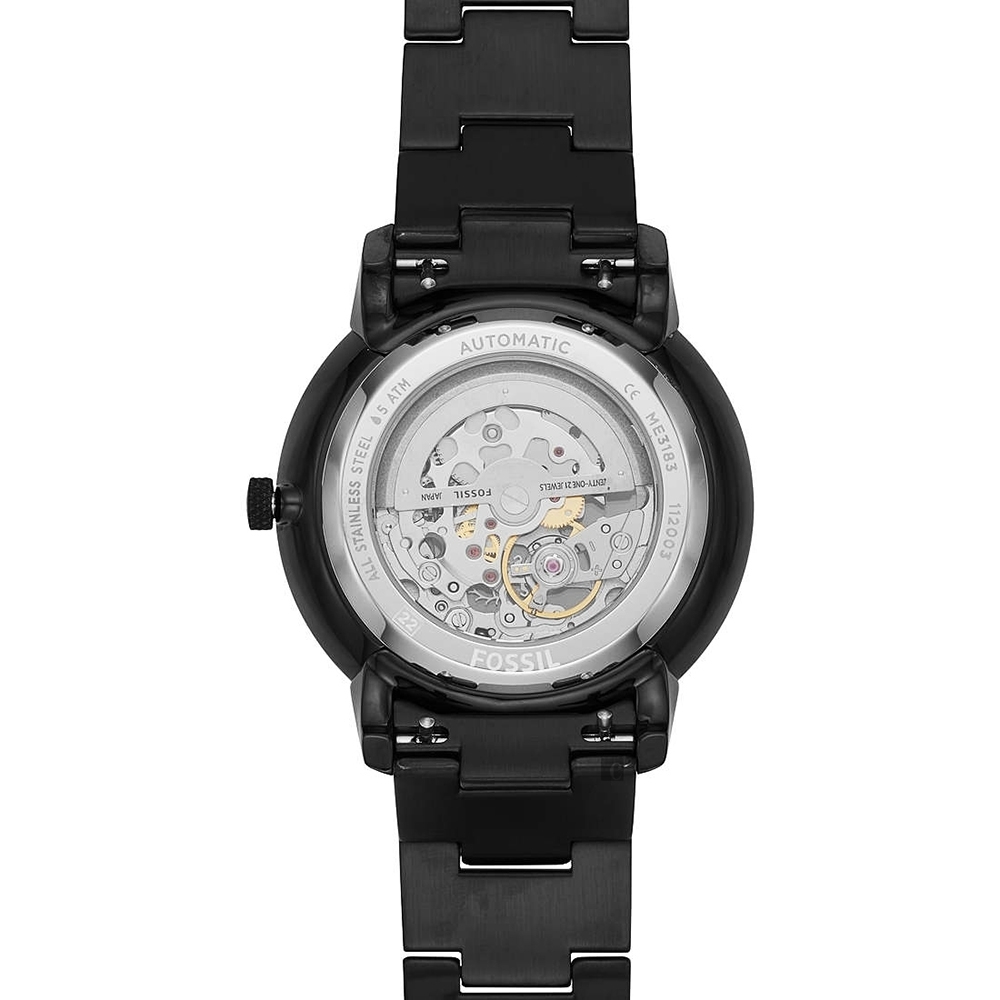 萬年鐘錶 - Fossil     休閒時尚全黑機械自動男錶   ME3183   錶徑44MM