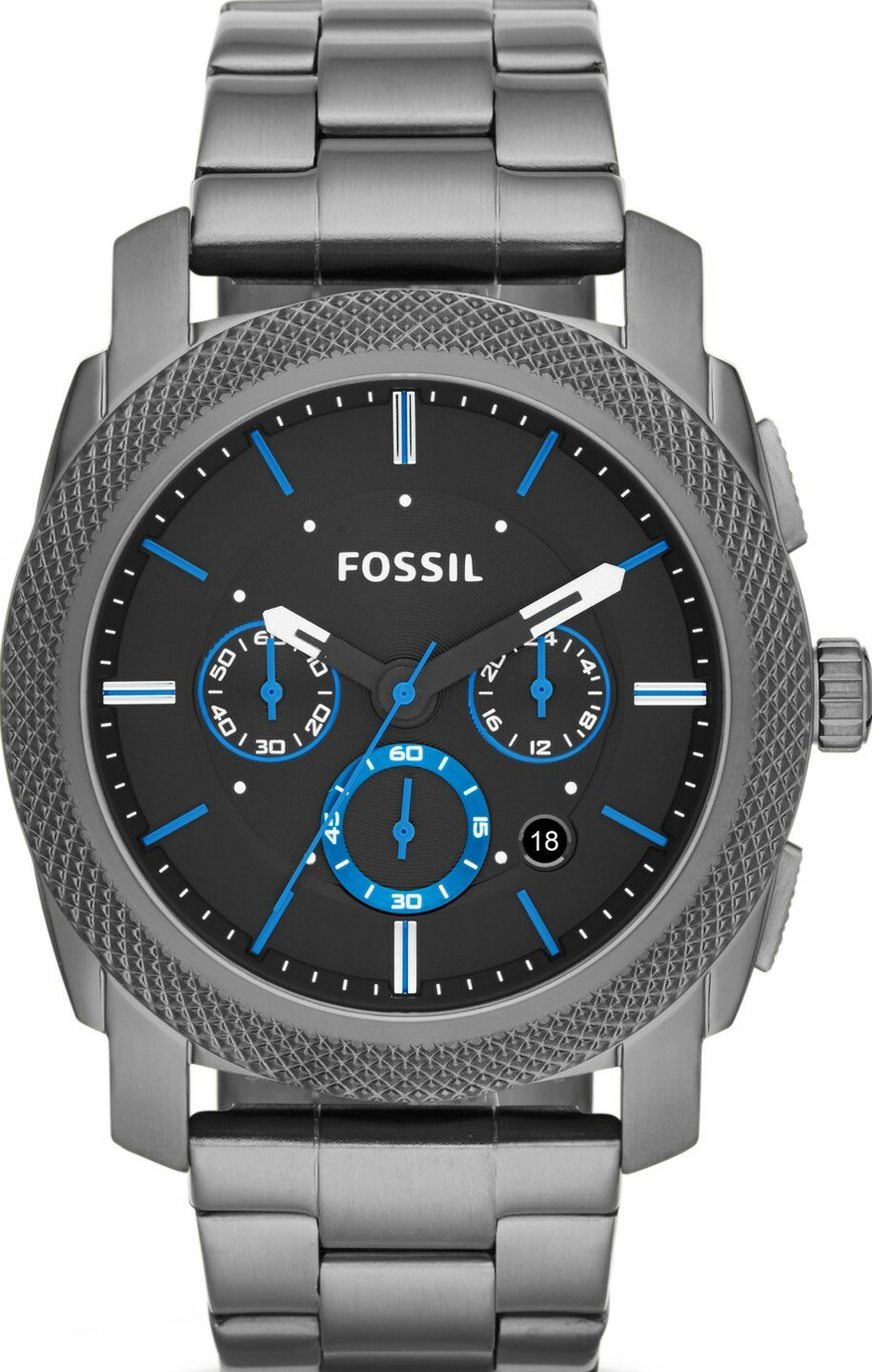 萬年鐘錶 - Fossil   槍灰色三眼計時男錶  FS4931  錶徑 45 MM