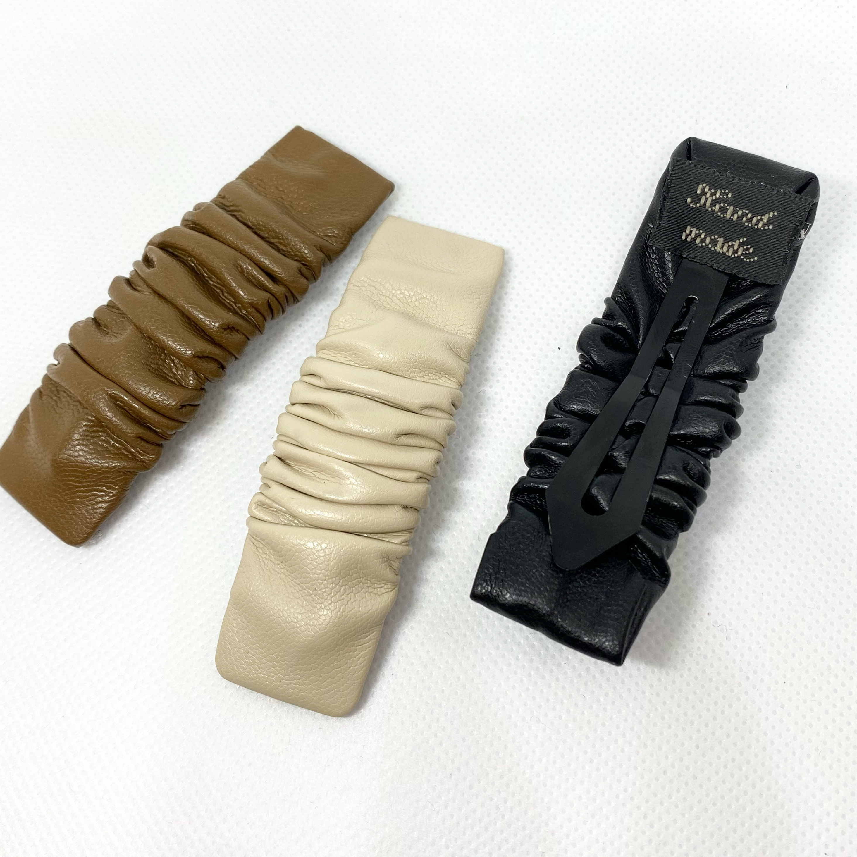 复古PU皮皺褶髮夾 - 3件裝