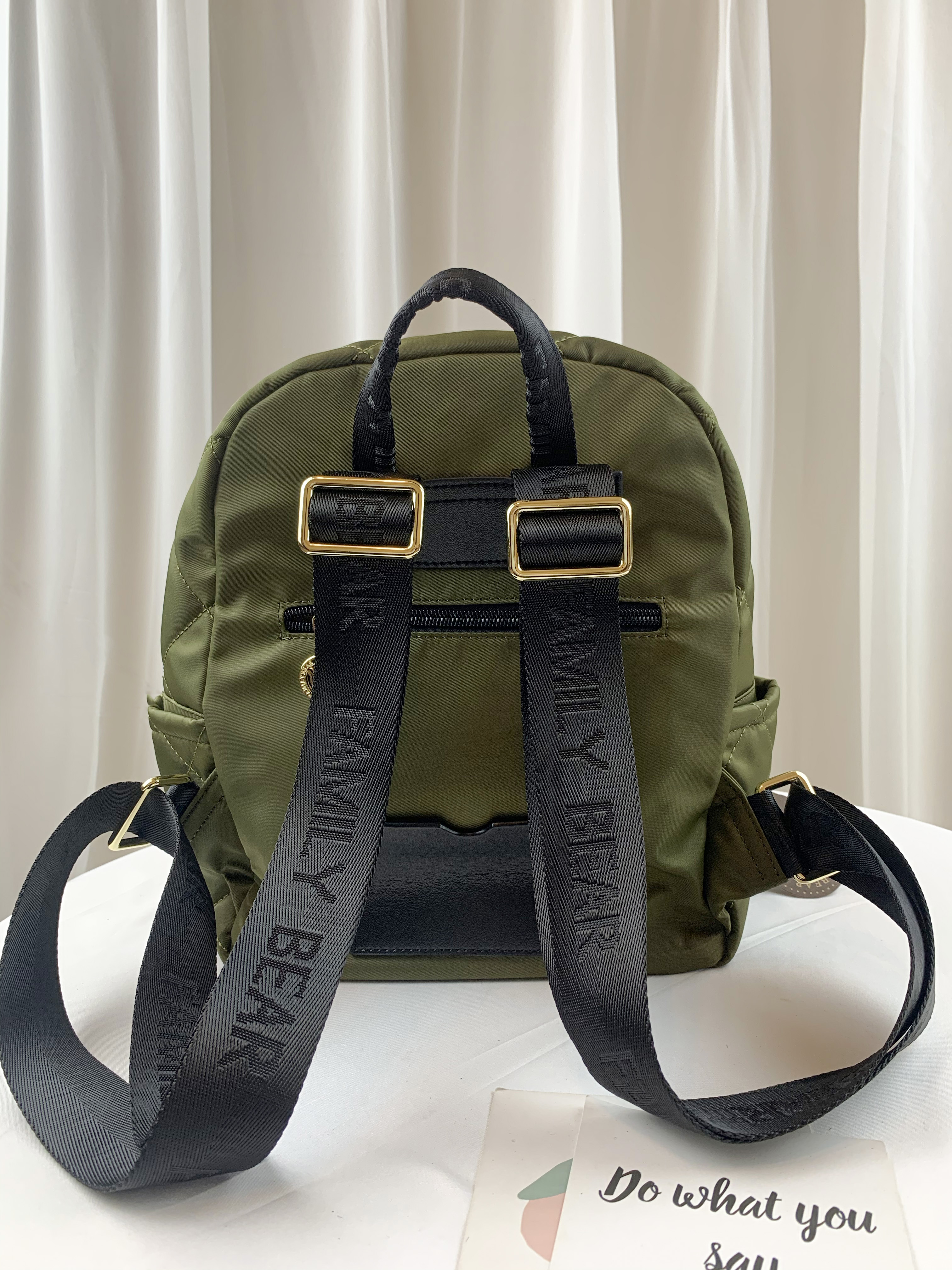 FamilyBear 抹茶綠 菱格紋防潑水後背包  附小零錢包  #2766