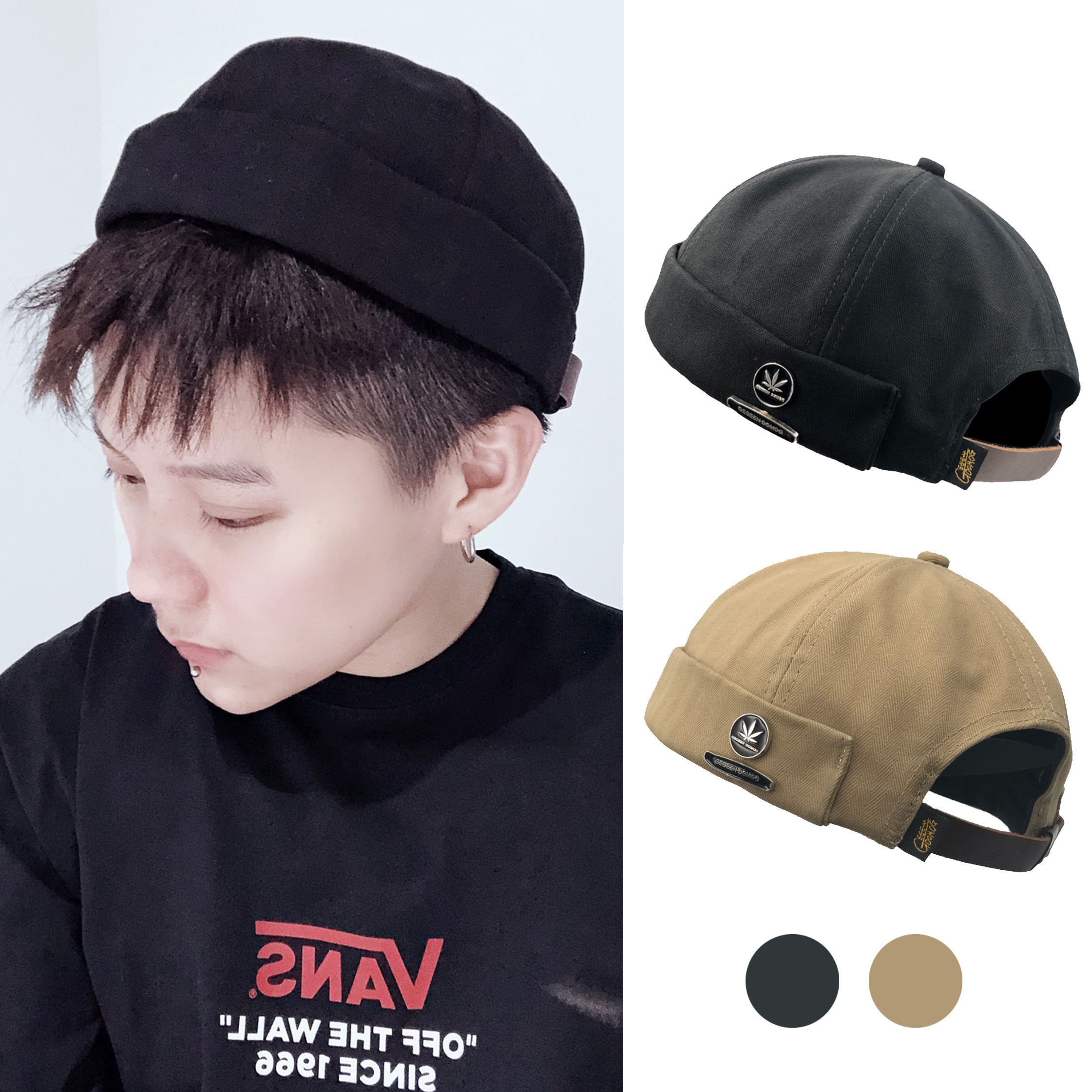 麻葉立體徽章無邊水兵帽【HTGD002】