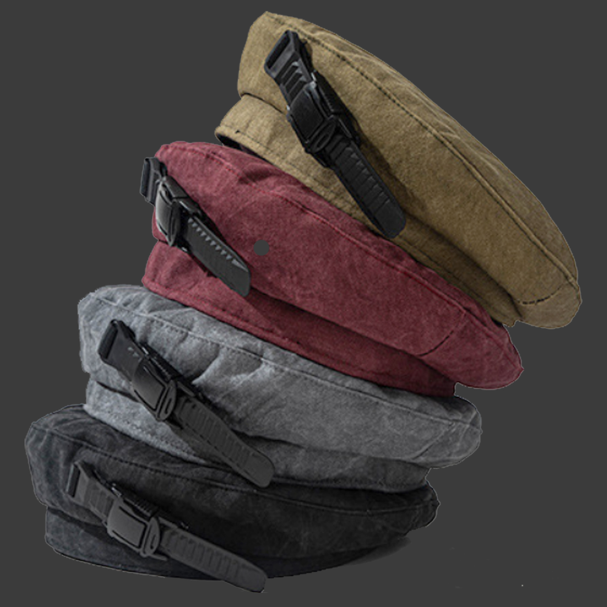 【HTMS001】古著仿舊水洗造型插扣貝雷帽