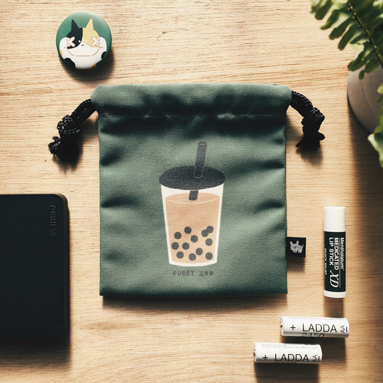 小黃間｜束口袋｜黑貓珍奶