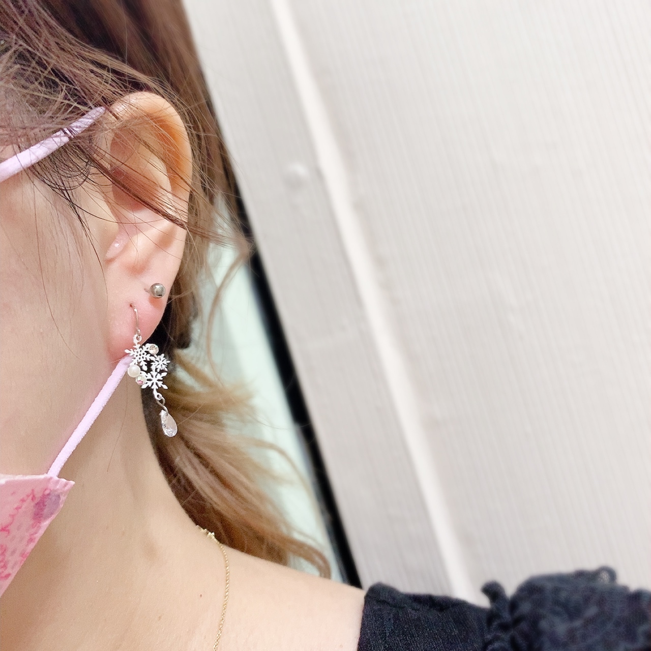 [日本制] 雪花閃石耳環 (防敏感)