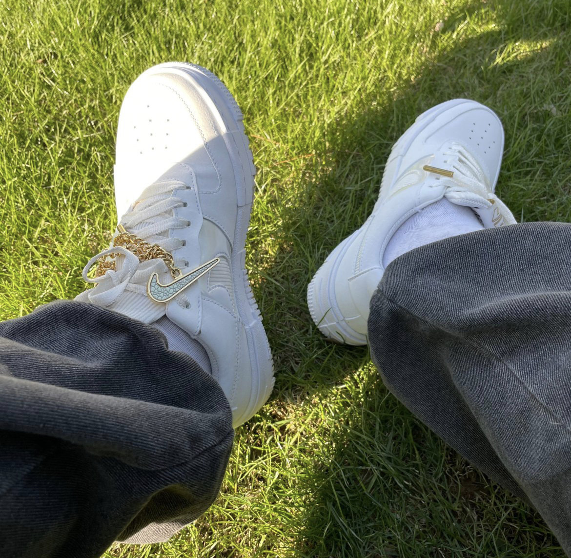 Nike Air Force 1 Pixel 鏈條 白金 勾勾 墜飾 灰白 白色 低筒 女款