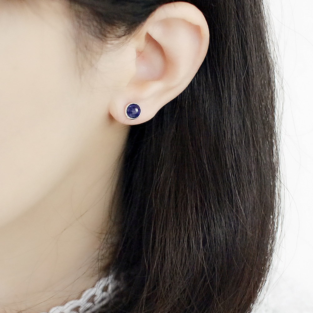 藍寶石簡約小圓純銀耳環/SE564