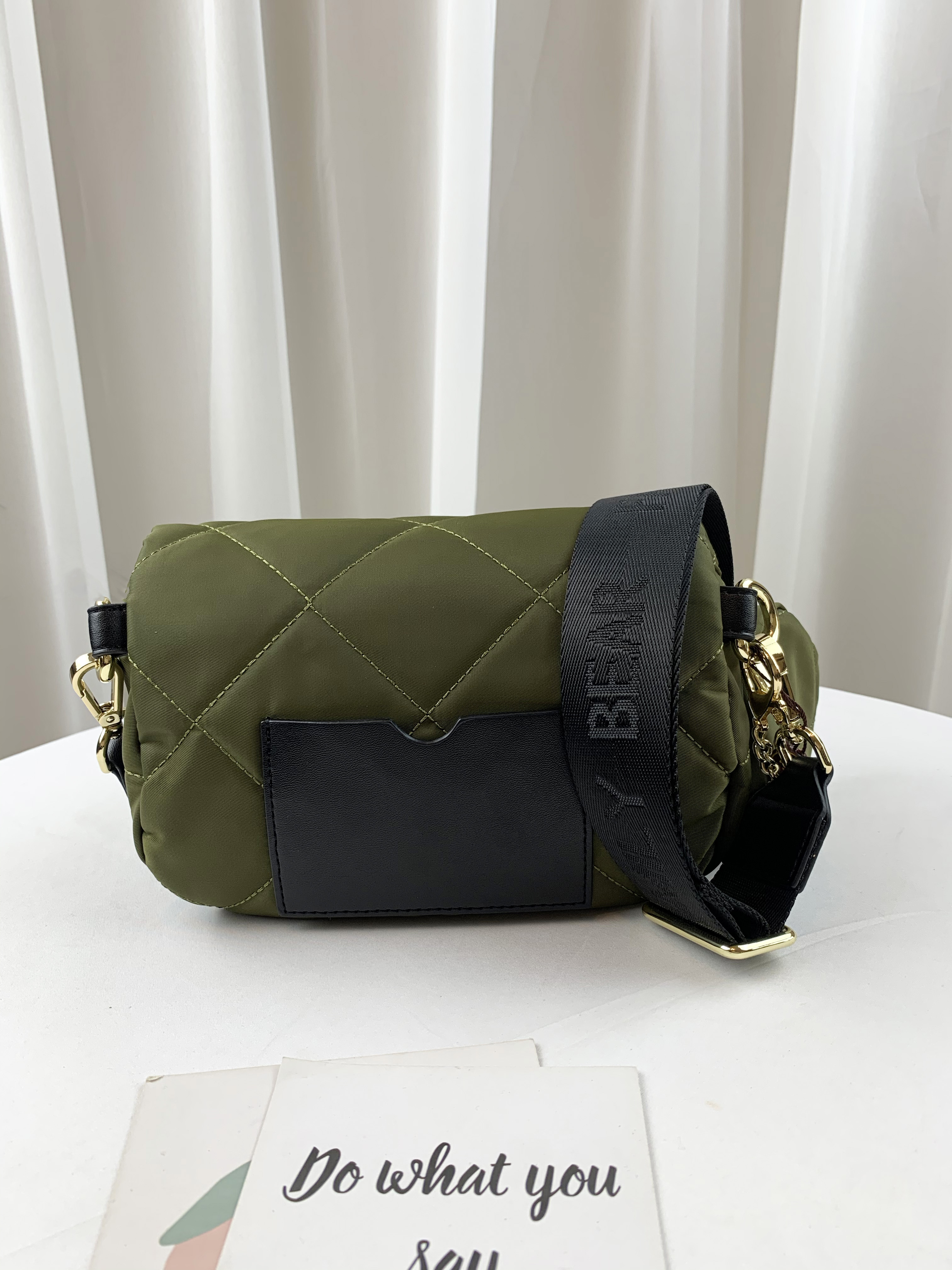 FamilyBear 抹茶綠 菱格紋防潑水側背腰包 / 胸包  附小零錢包  #2770