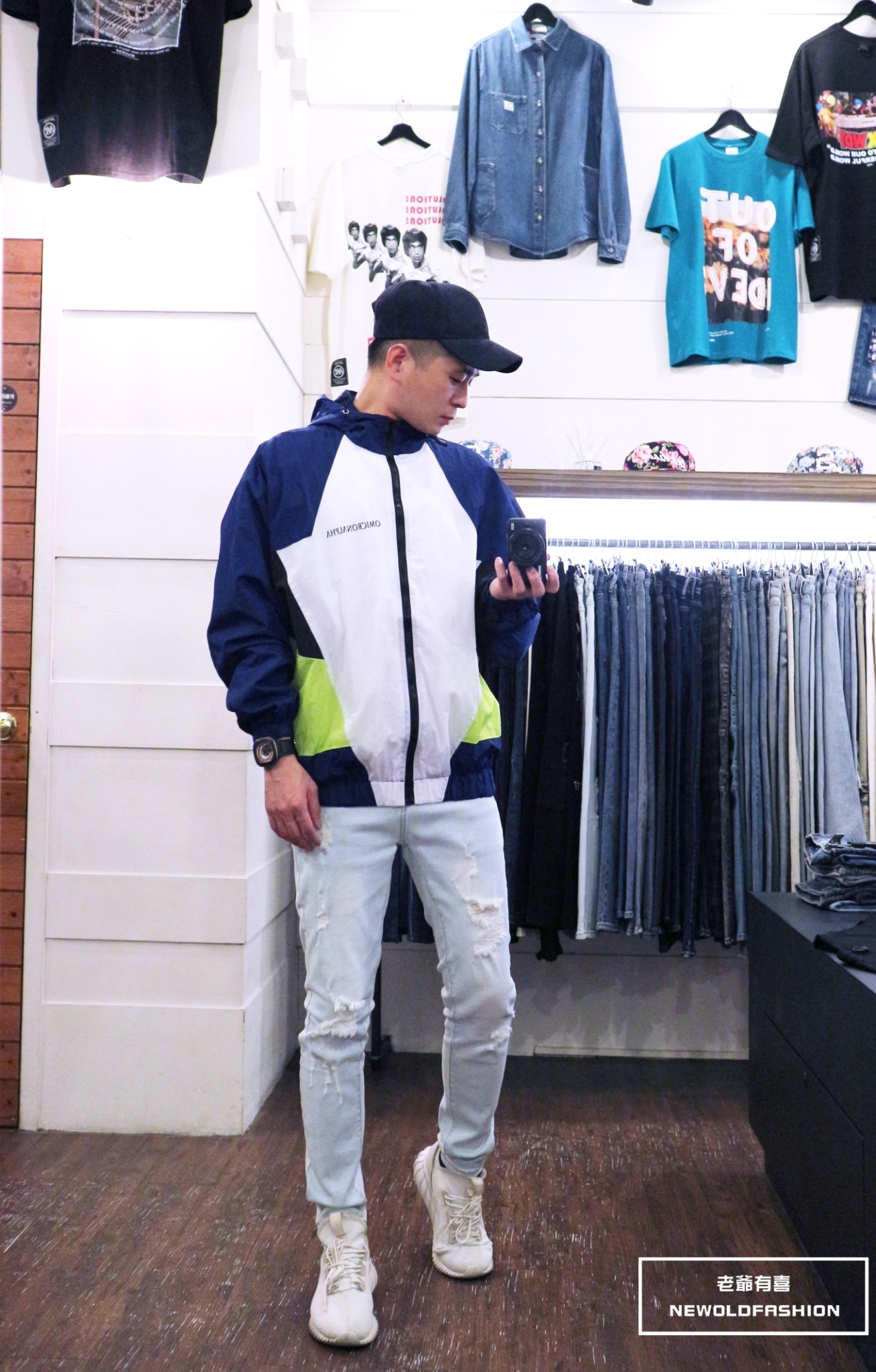 OMI側拼接連帽防風外套