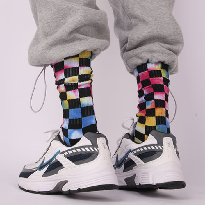 【SCEC002】彩色渲染格紋設計半毛巾長襪