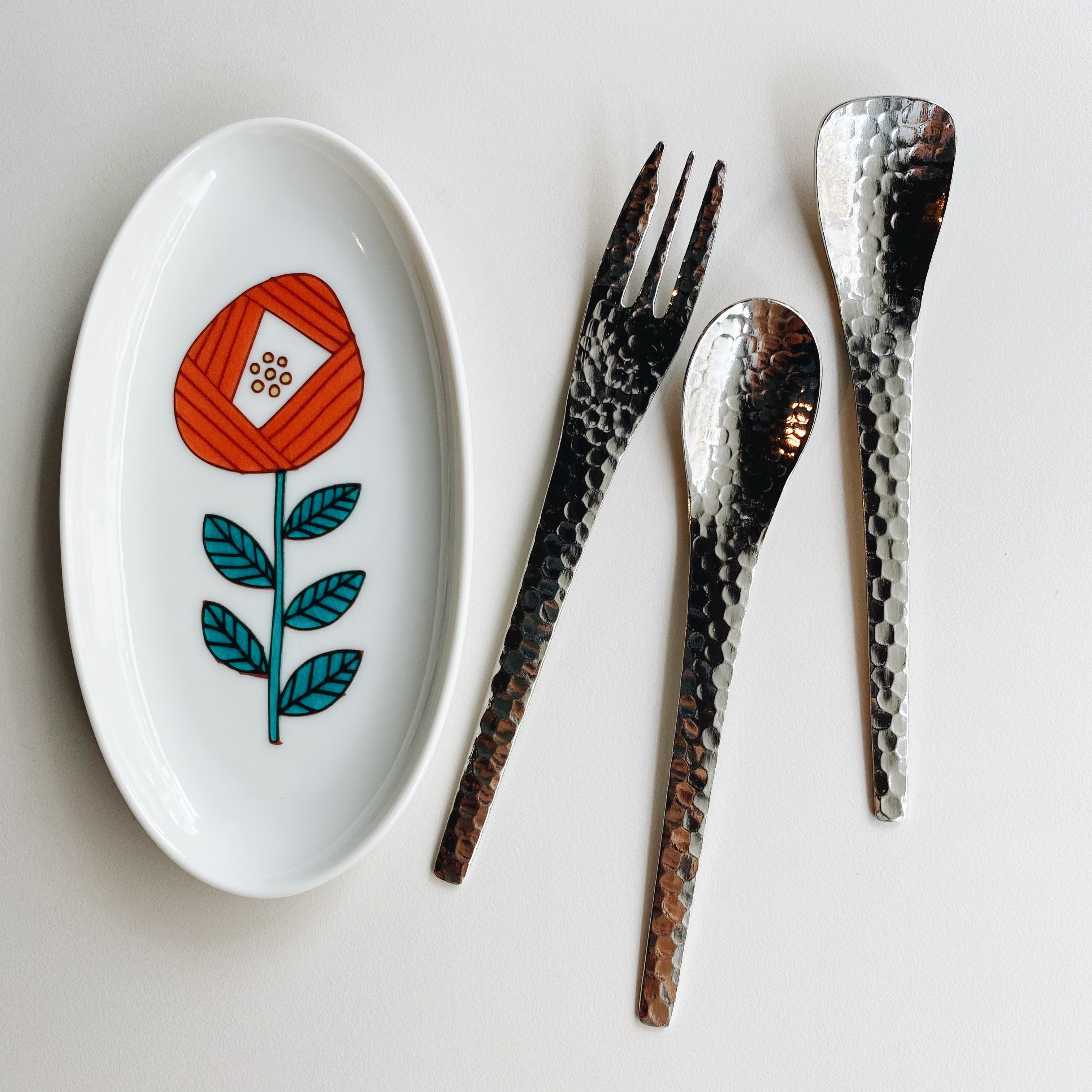 日本製 槌目手感不銹鋼叉子湯匙3入組 13 cm