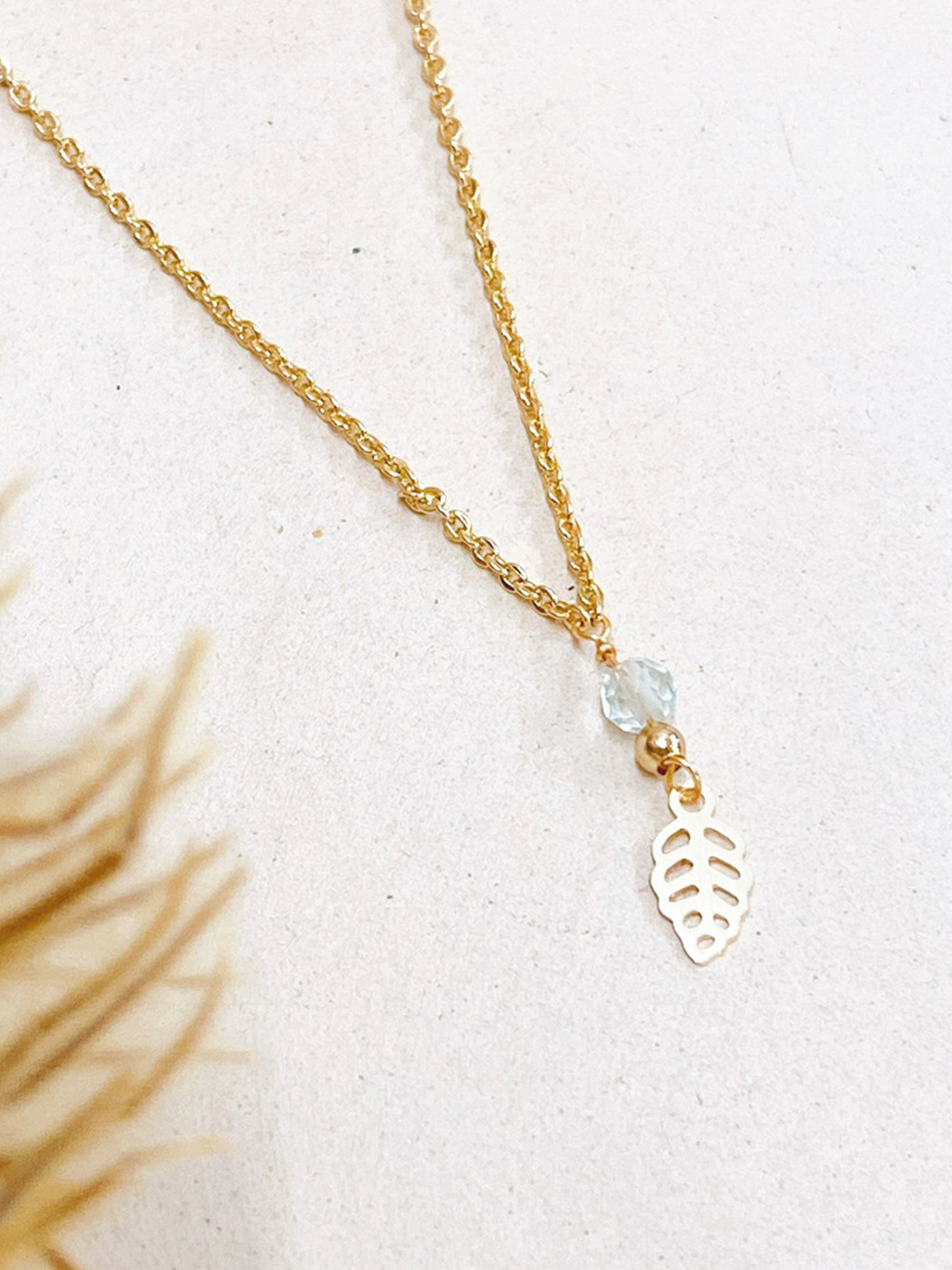 每個日夜。MUCHAT手作14KGP水晶珠墜葉片項鍊