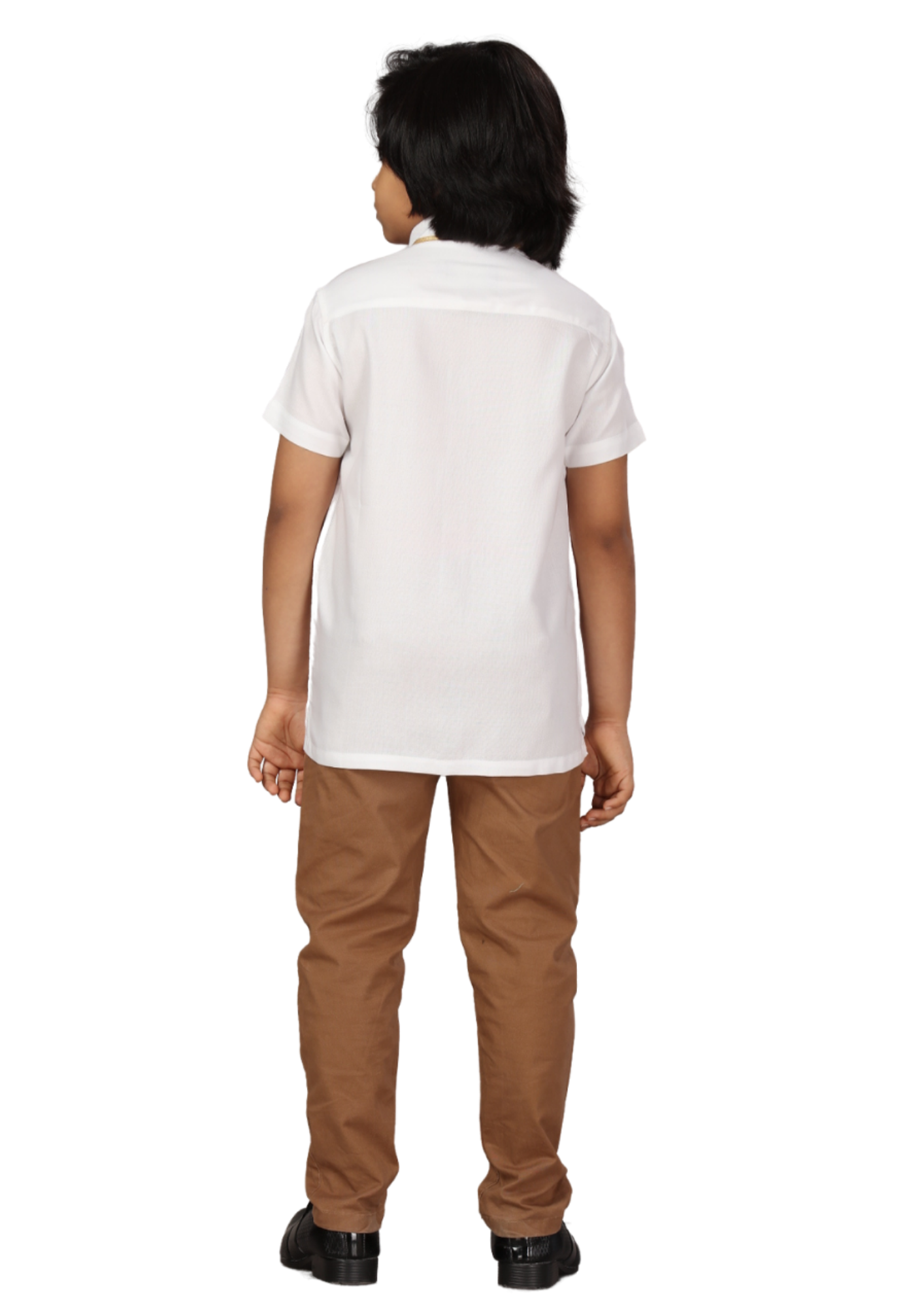 Boy White Gold Embroidered Malbury Rayon Kurta  Shirt Q1418