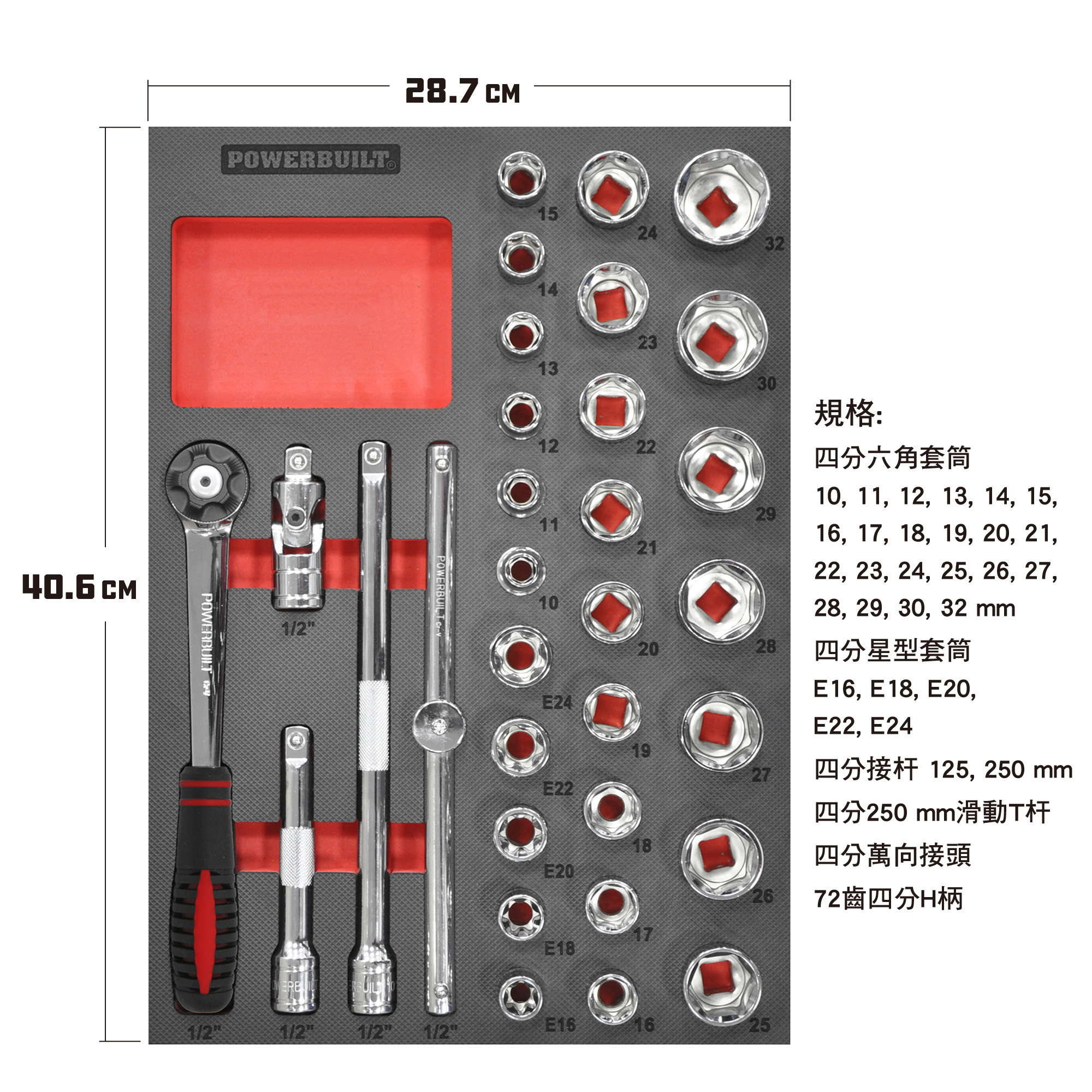 Powerbuilt  32件四分套筒、棘輪板手、配件組