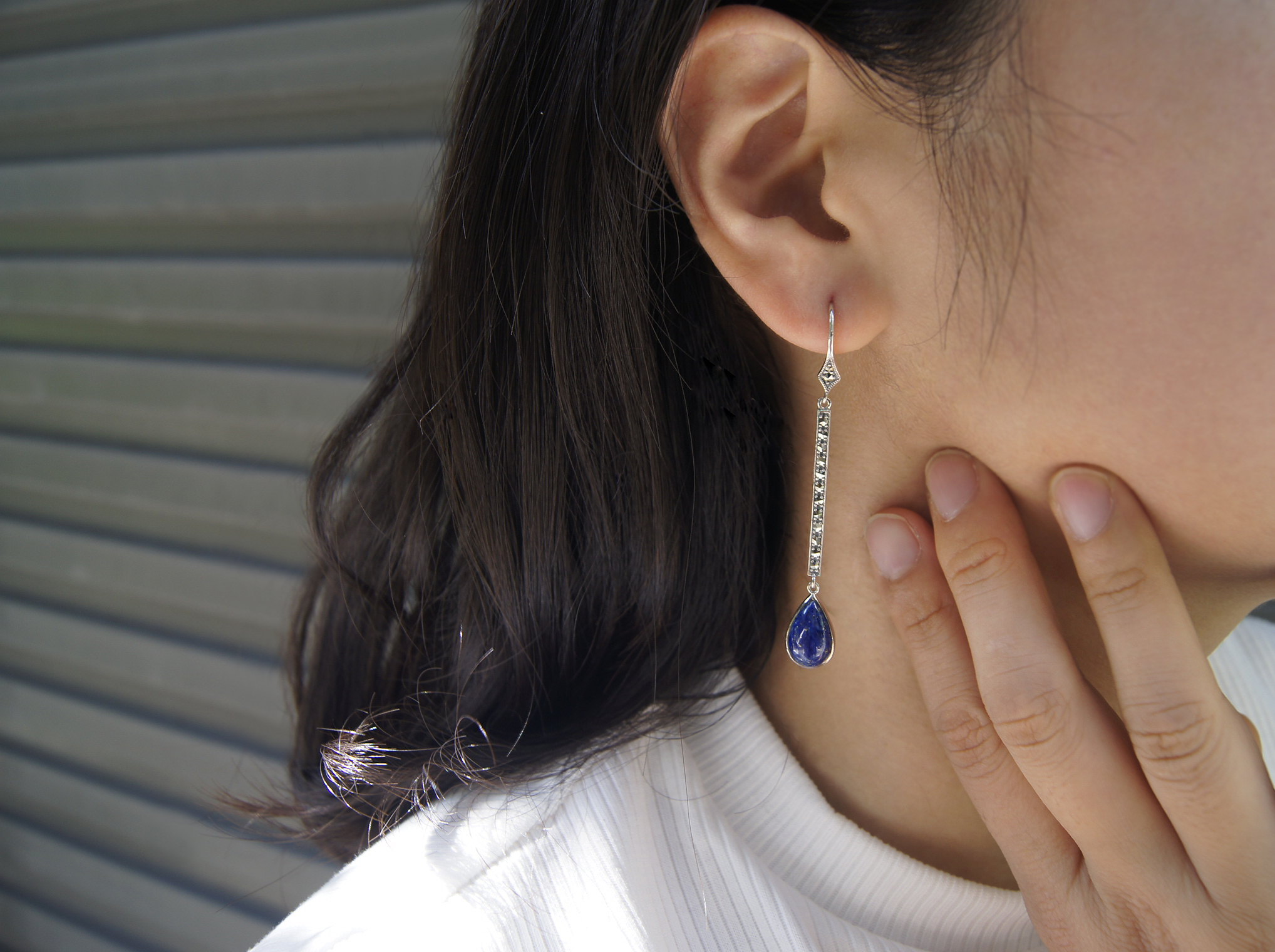 水滴青金石垂墜耳環