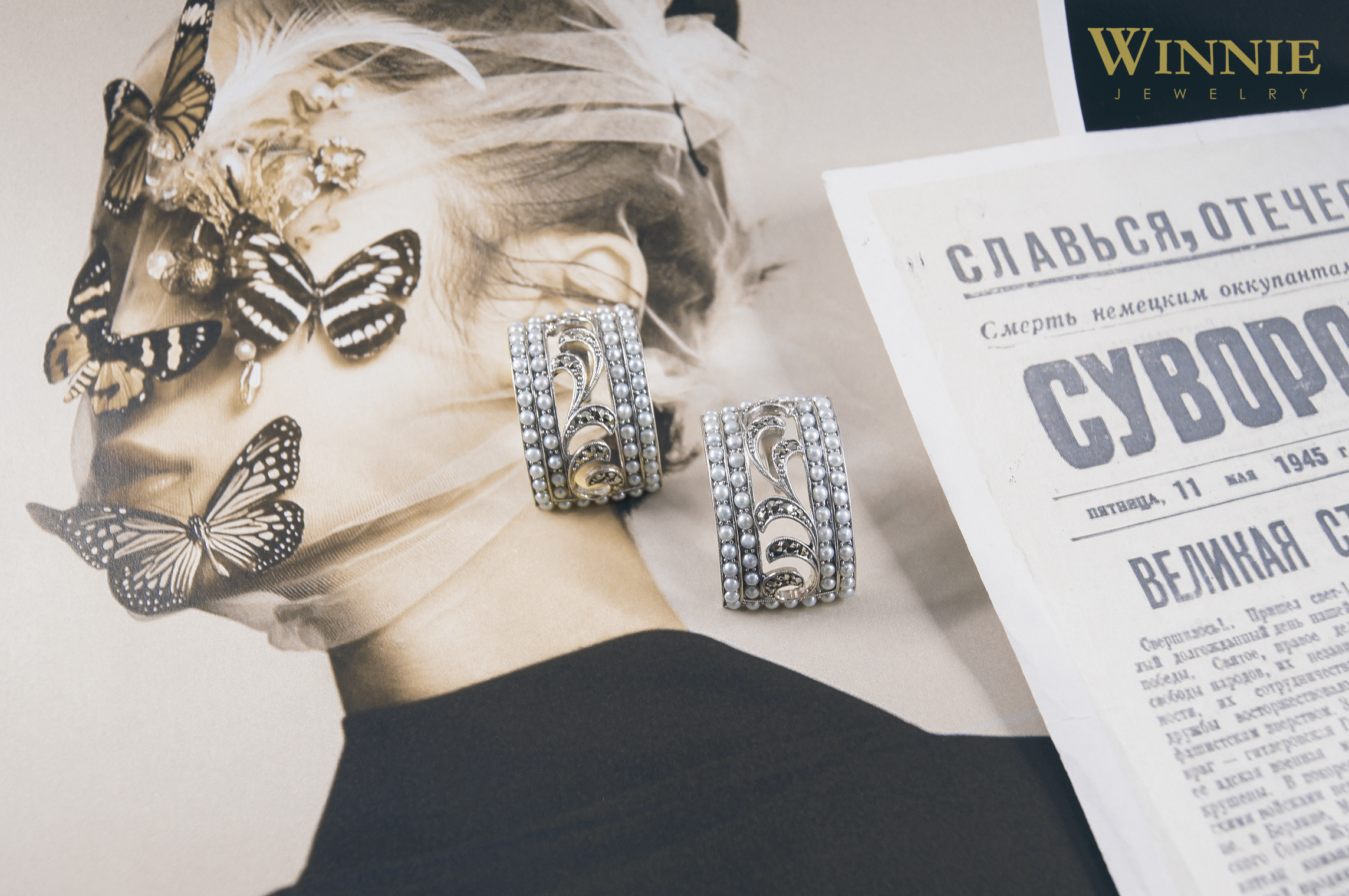 雙排珍珠捲曲草耳環