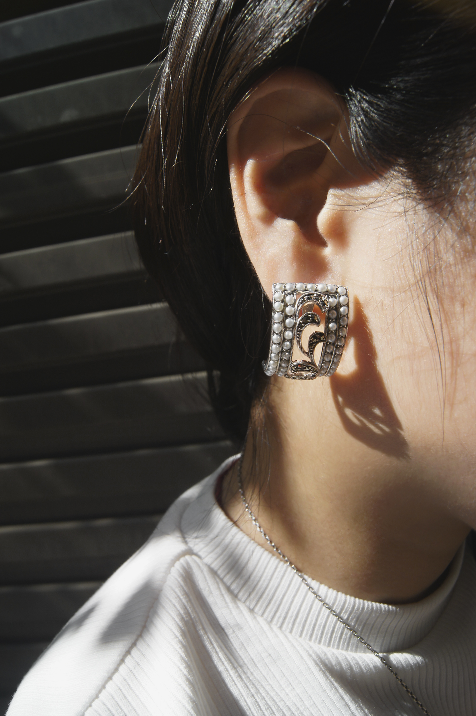 雙排珍珠捲曲草耳環