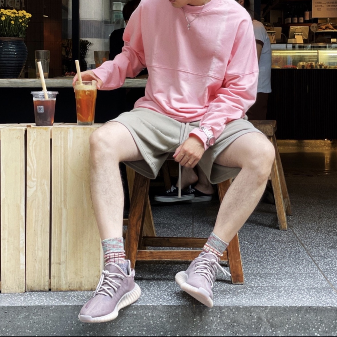 yeezy 350 and shorts
