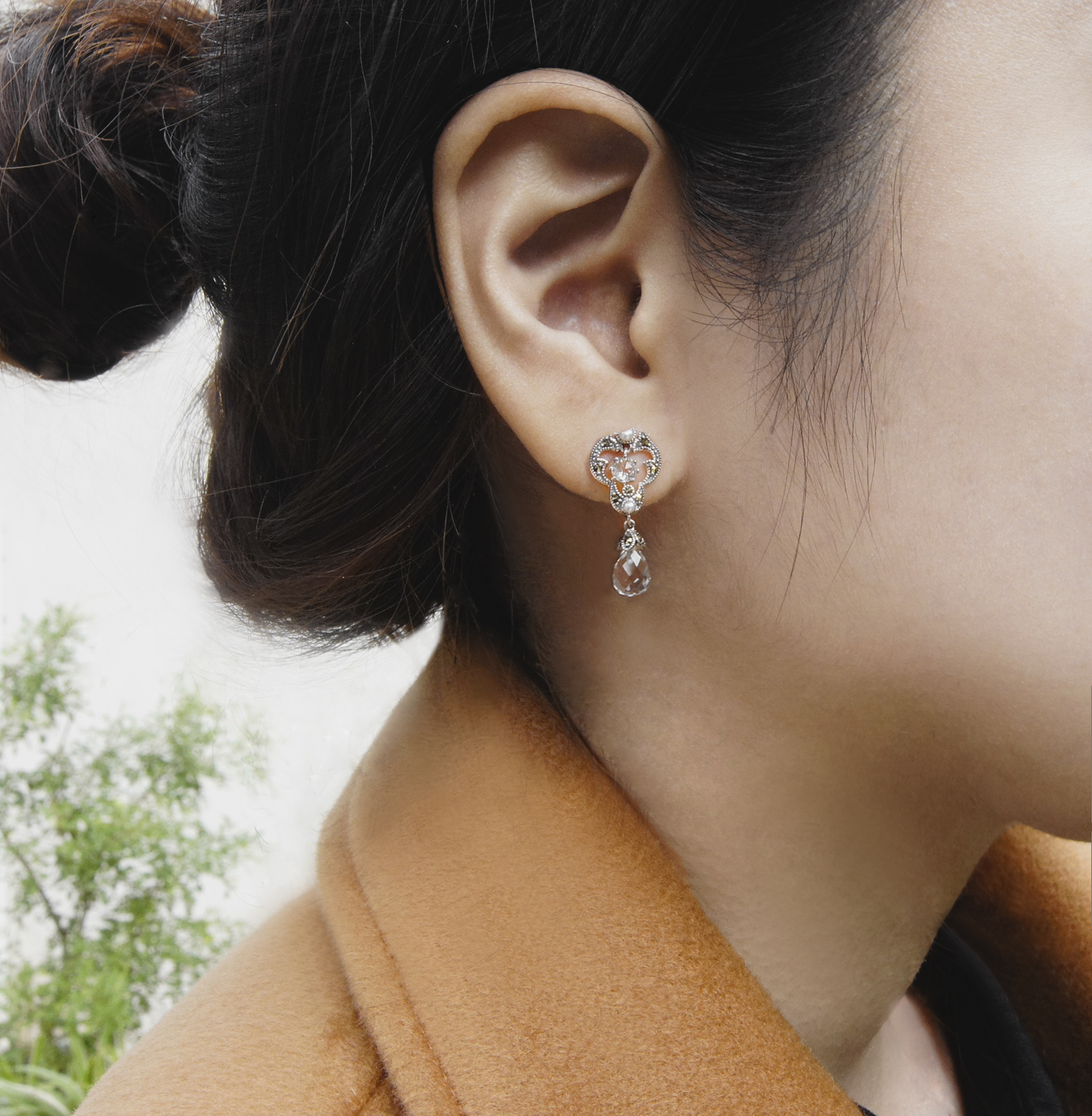 透明水晶切割耳環