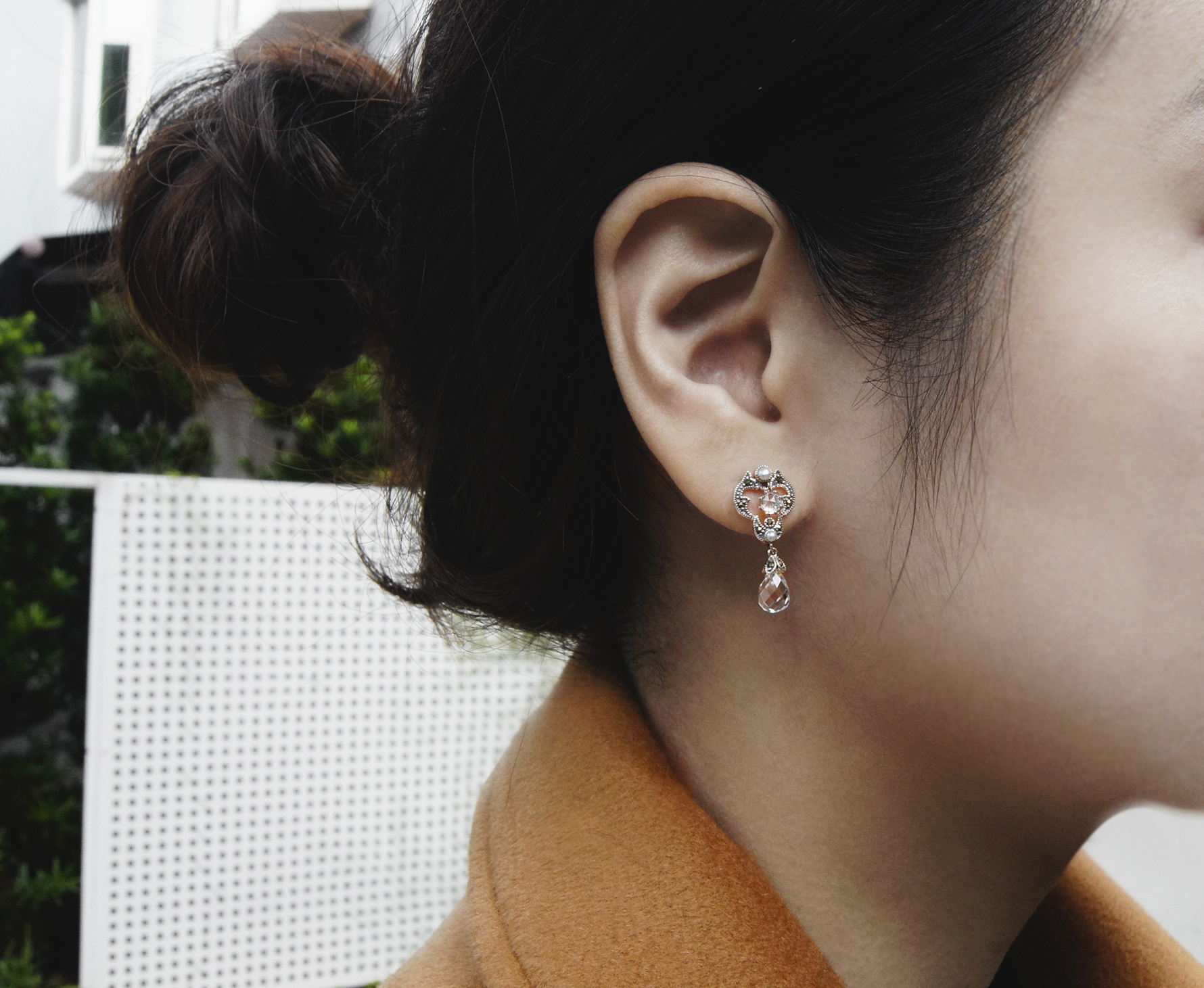 透明水晶切割耳環