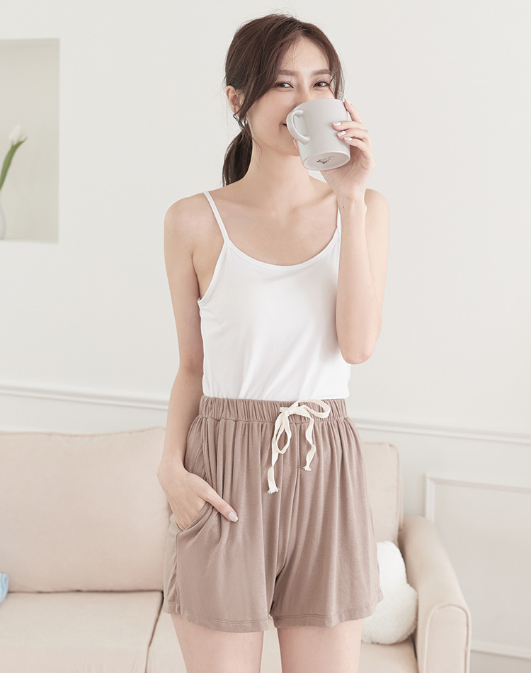 抽繩居家短褲 - 可可